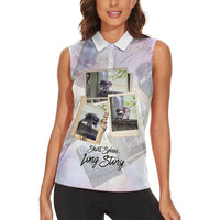 Jimothy The Raccoon Short Spines Long Story Women Sleeveless Polo Shirt Vintage Polaroid Scrapbook Photography Collage