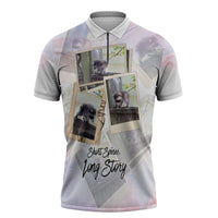 Jimothy The Raccoon Short Spines Long Story Zipper Polo Shirt Vintage Polaroid Scrapbook Photography Collage
