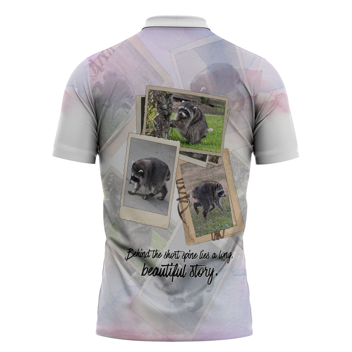 Jimothy The Raccoon Short Spines Long Story Zipper Polo Shirt Vintage Polaroid Scrapbook Photography Collage