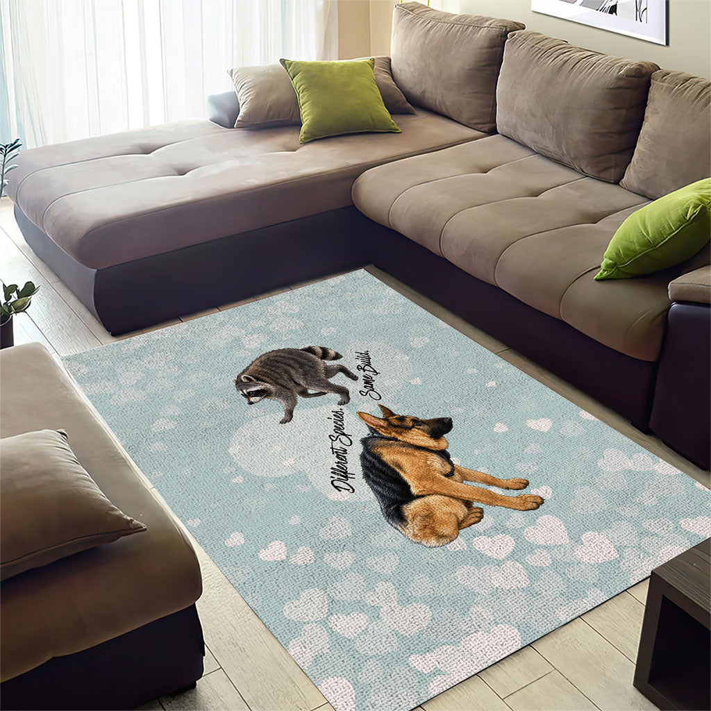 Jimothy The Raccoon And Dogs Area Rug Different Species Same Build Inspirational Heart