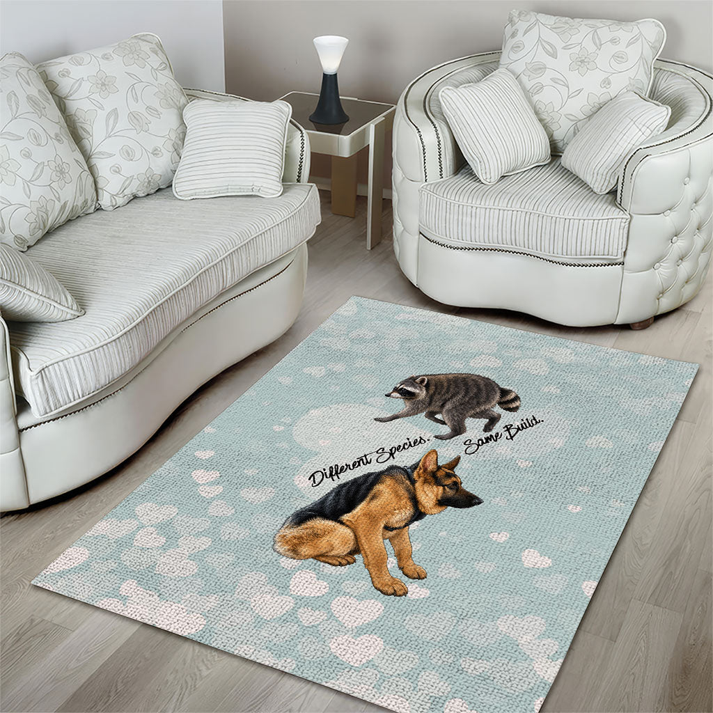 Jimothy The Raccoon And Dogs Area Rug Different Species Same Build Inspirational Heart
