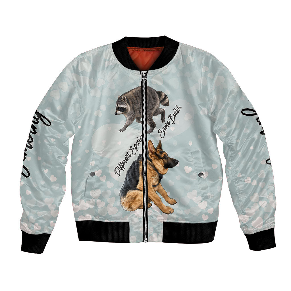 Jimothy The Raccoon And Dogs Bomber Jacket Different Species Same Build Inspirational Heart
