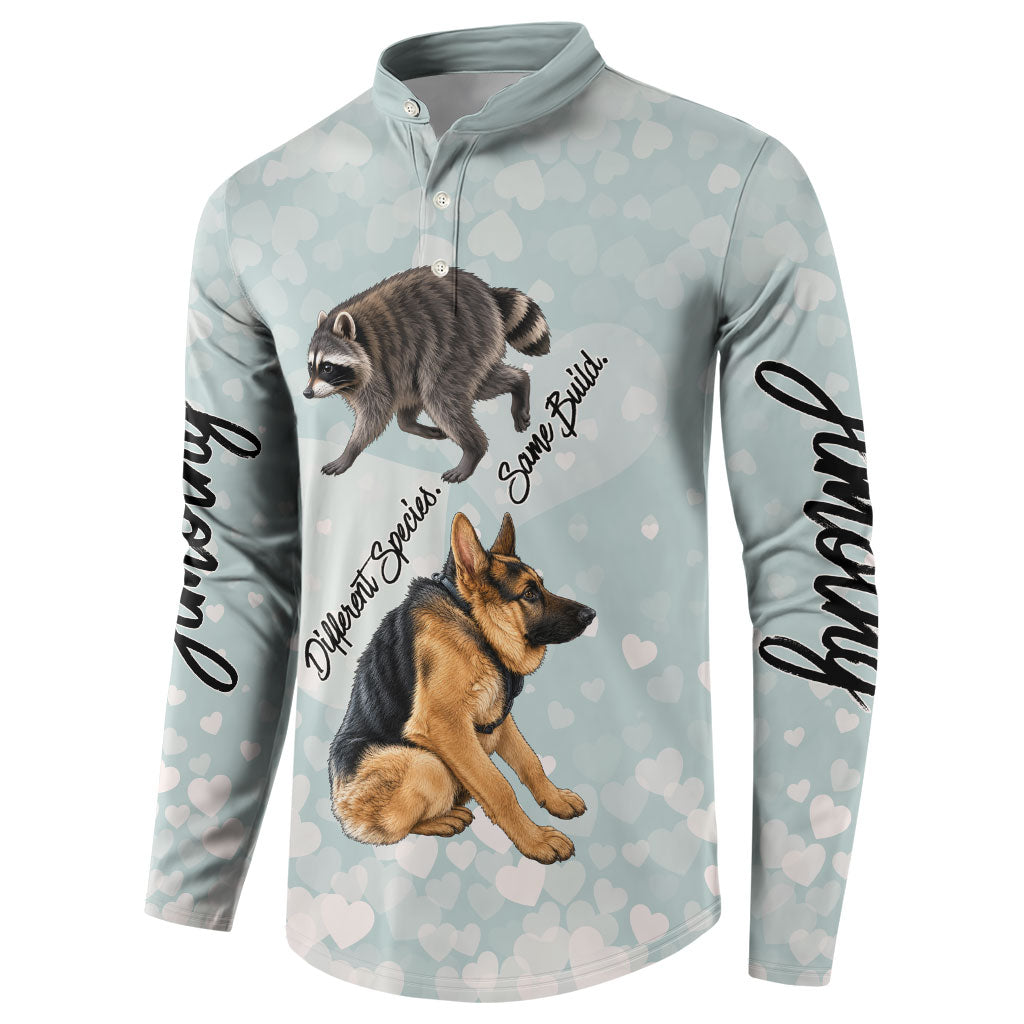 Jimothy The Raccoon And Dogs Button Sweatshirt Different Species Same Build Inspirational Heart