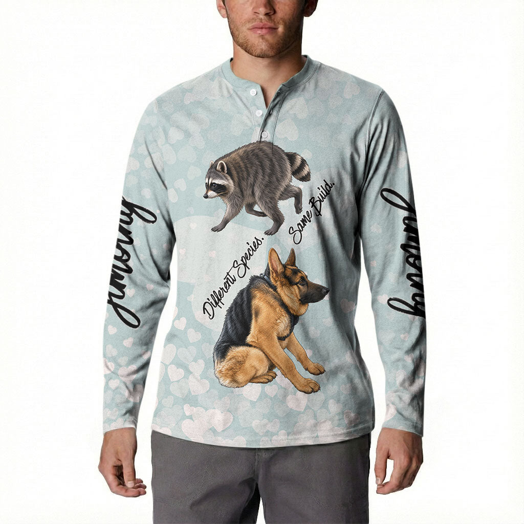 Jimothy The Raccoon And Dogs Button Sweatshirt Different Species Same Build Inspirational Heart