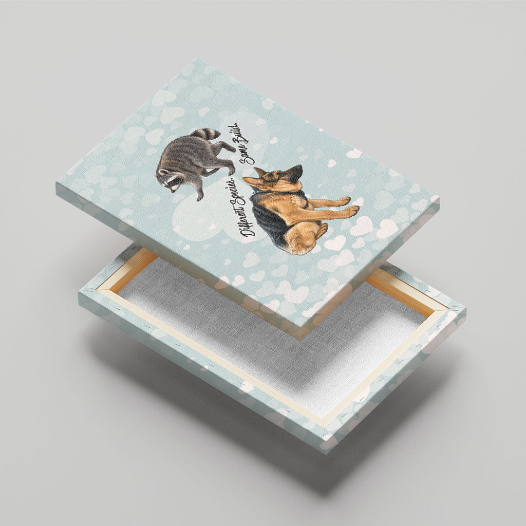 Jimothy The Raccoon And Dogs Canvas Wall Art Different Species Same Build Inspirational Heart