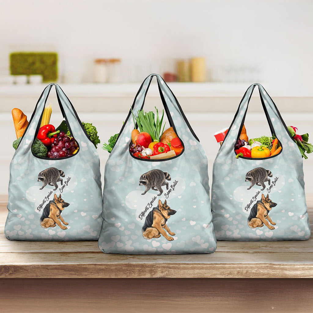Jimothy The Raccoon And Dogs Grocery Bag Different Species Same Build Inspirational Heart