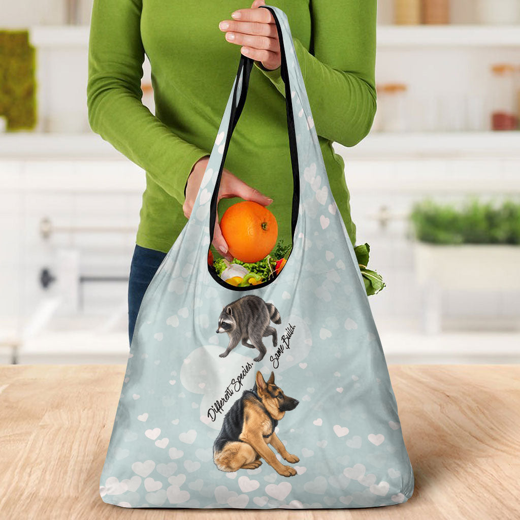 Jimothy The Raccoon And Dogs Grocery Bag Different Species Same Build Inspirational Heart