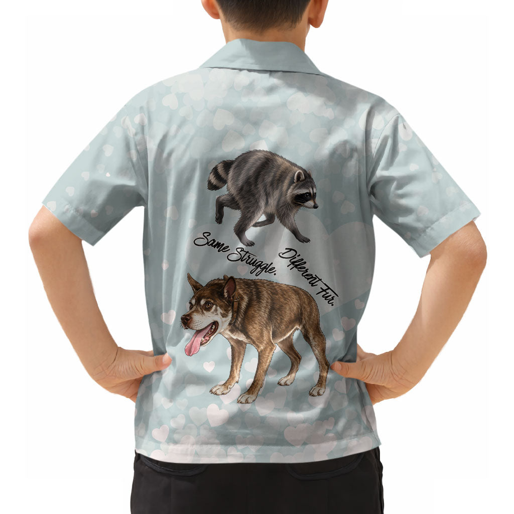 Jimothy The Raccoon And Dogs Hawaiian Shirt Different Species Same Build Inspirational Heart