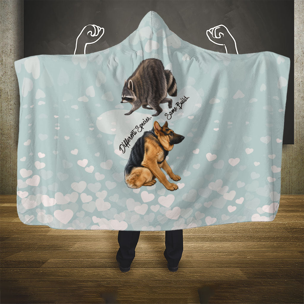 Jimothy The Raccoon And Dogs Hooded Blanket Different Species Same Build Inspirational Heart