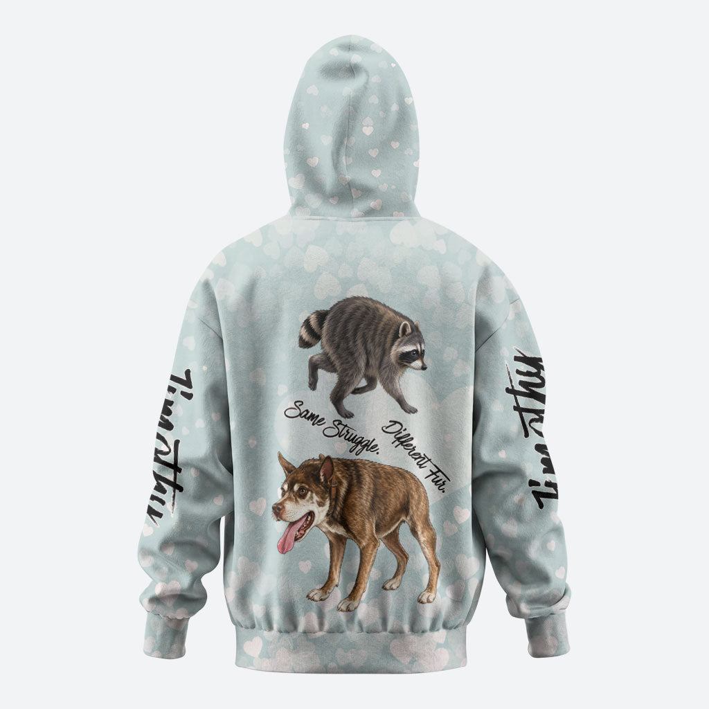 Jimothy The Raccoon And Dogs Hoodie Different Species Same Build Inspirational Heart