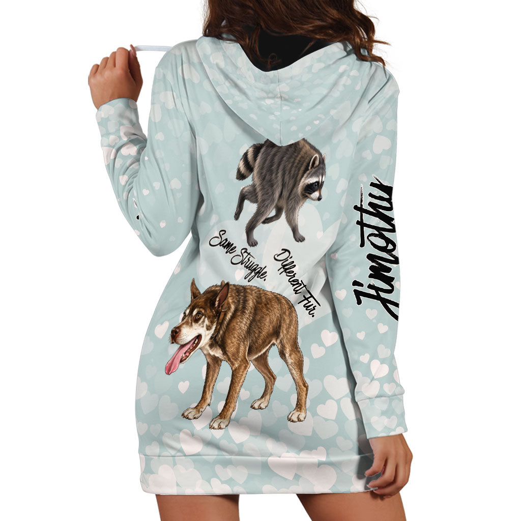 Jimothy The Raccoon And Dogs Hoodie Dress Different Species Same Build Inspirational Heart