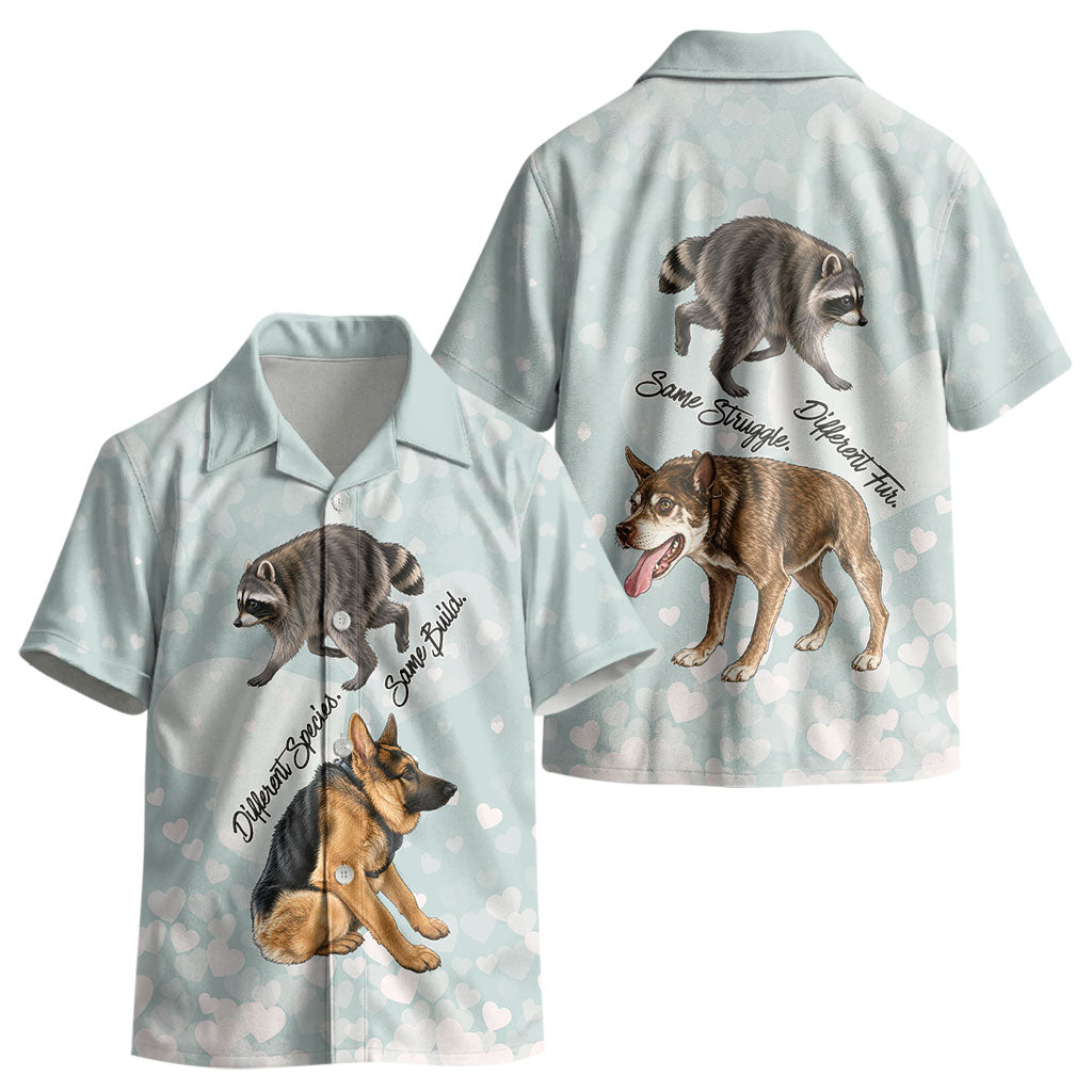 Jimothy The Raccoon And Dogs Kid Hawaiian Shirt Different Species Same Build Inspirational Heart