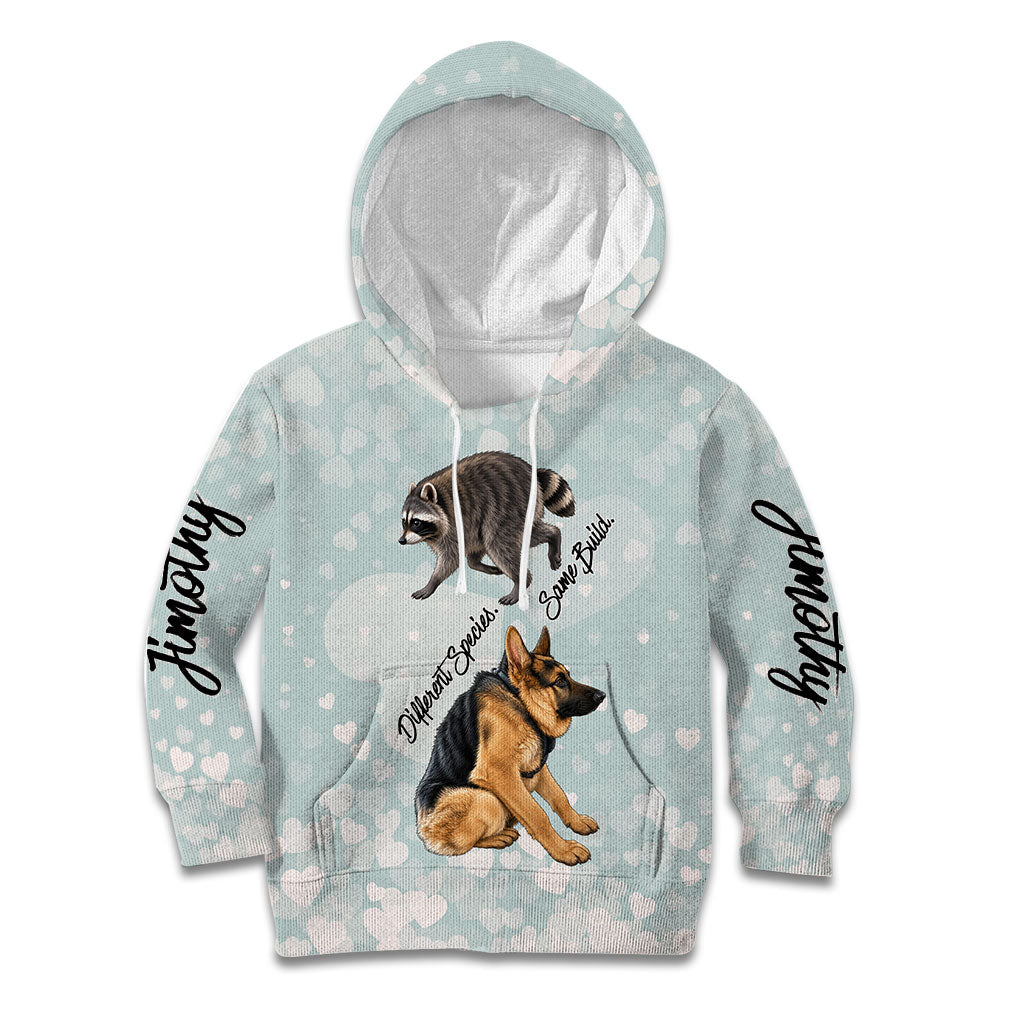 Jimothy The Raccoon And Dogs Kid Hoodie Different Species Same Build Inspirational Heart