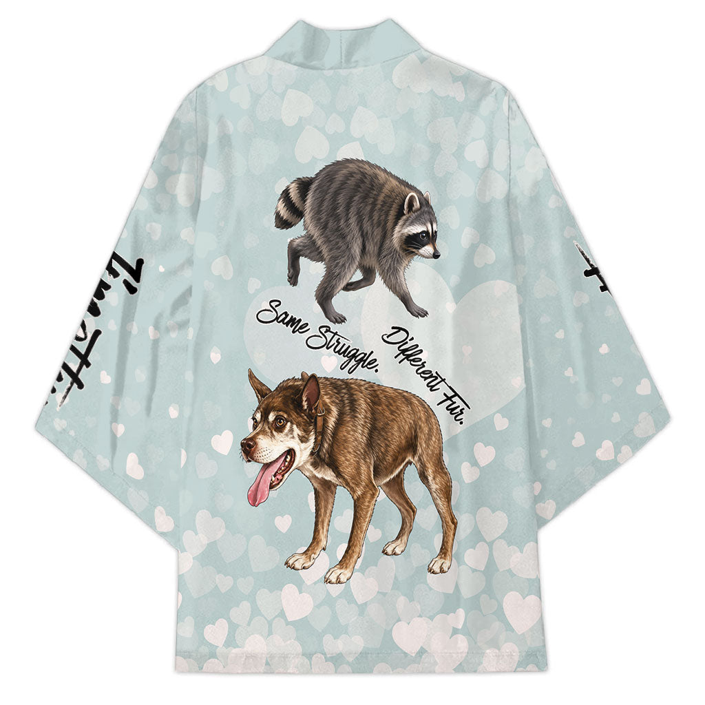 Jimothy The Raccoon And Dogs Kimono Different Species Same Build Inspirational Heart