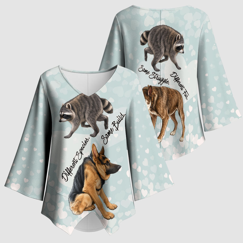 Jimothy The Raccoon And Dogs Kimono Sleeve Blouse Different Species Same Build Inspirational Heart