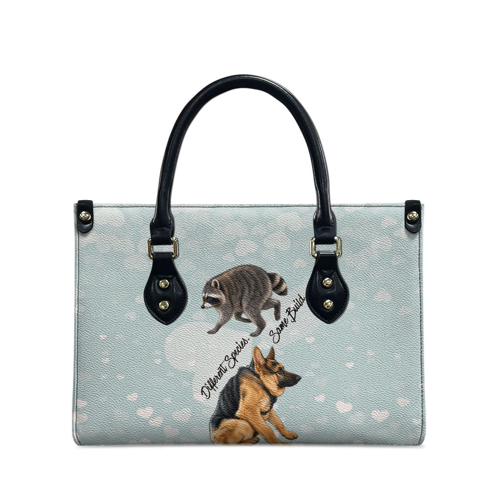 Jimothy The Raccoon And Dogs Leather Bag Different Species Same Build Inspirational Heart