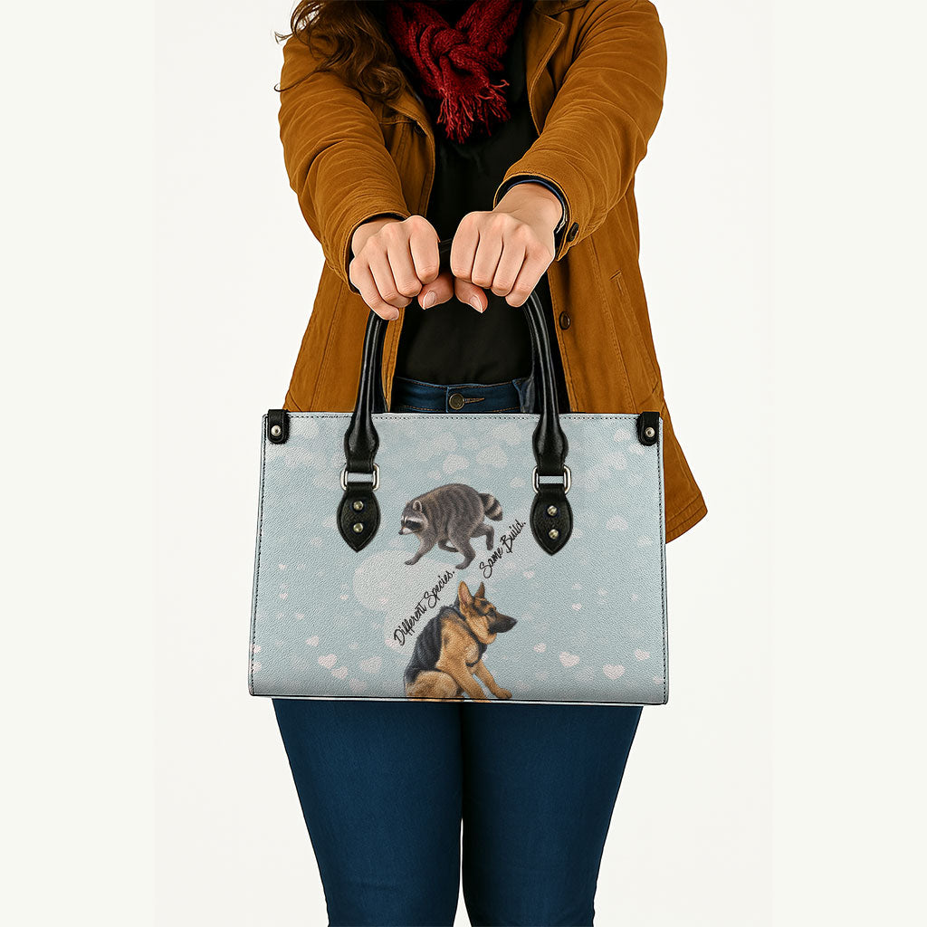 Jimothy The Raccoon And Dogs Leather Bag Different Species Same Build Inspirational Heart