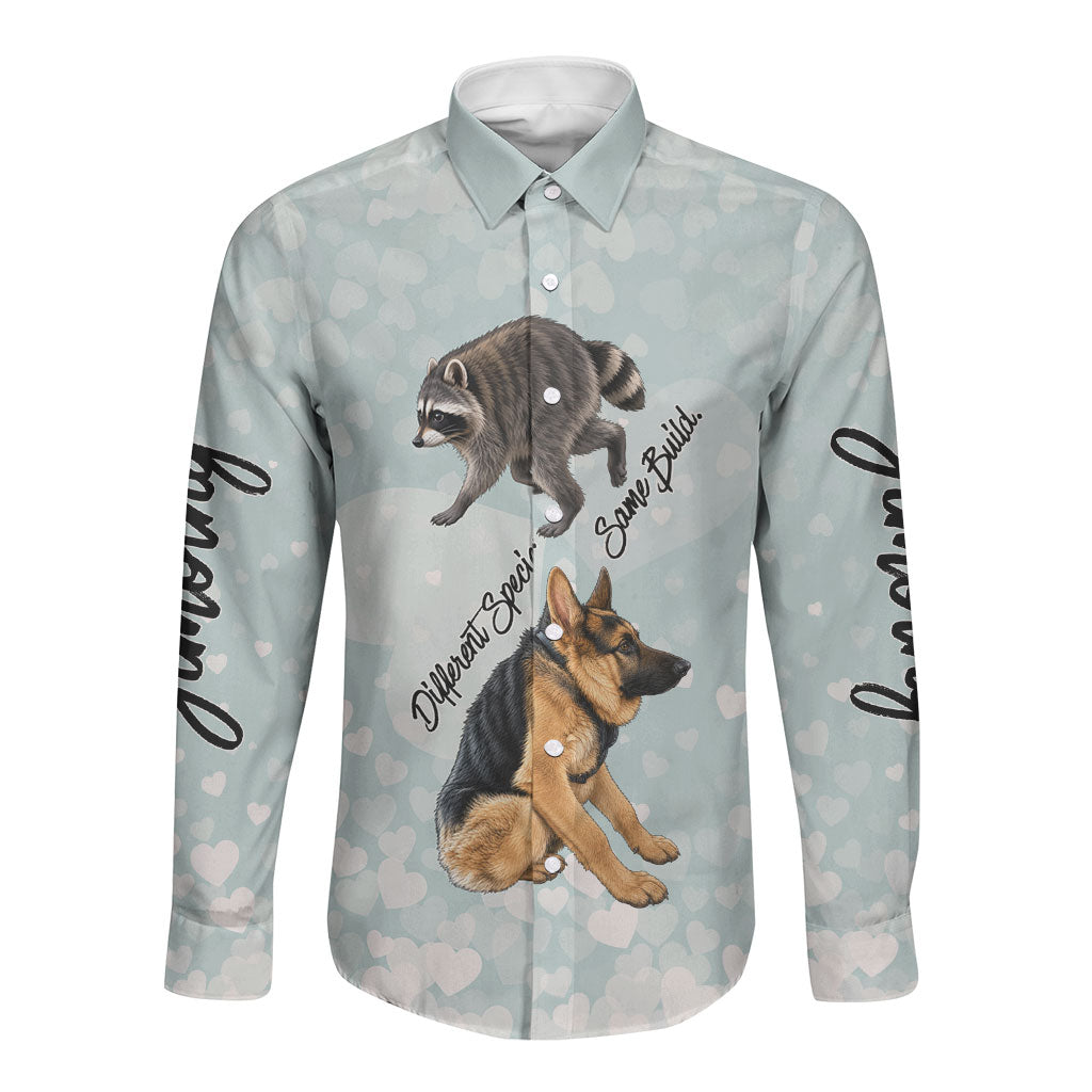 Jimothy The Raccoon And Dogs Long Sleeve Button Shirt Different Species Same Build Inspirational Heart