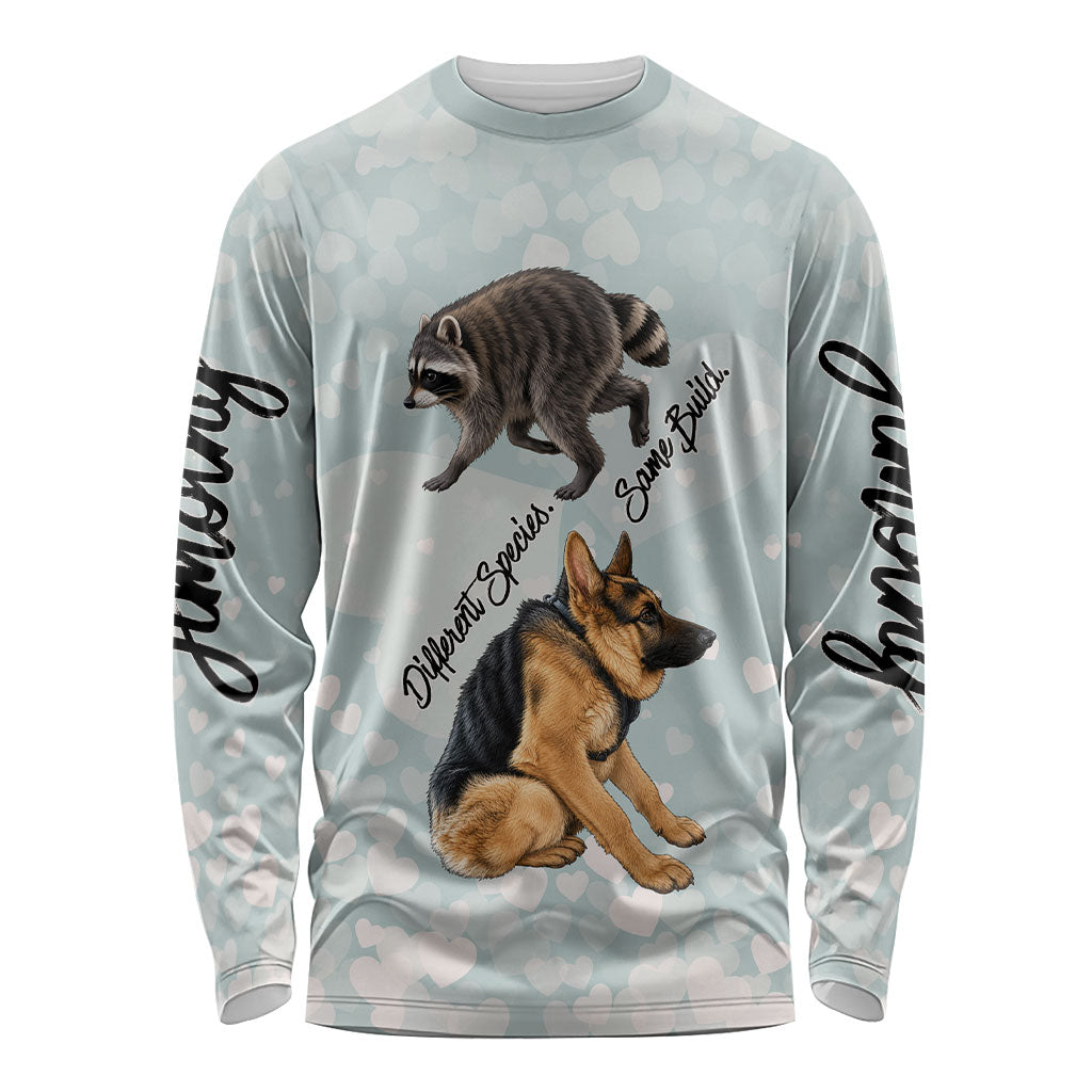 Jimothy The Raccoon And Dogs Long Sleeve Shirt Different Species Same Build Inspirational Heart