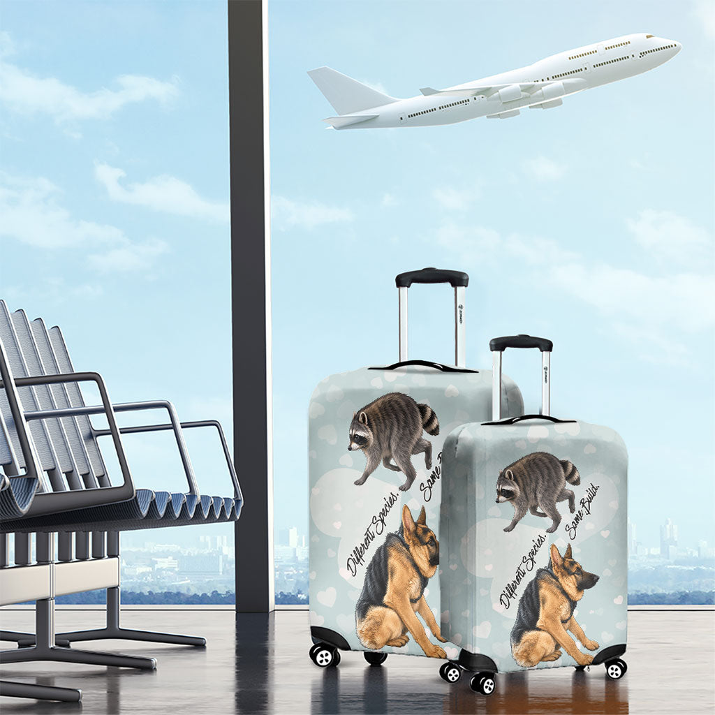 Jimothy The Raccoon And Dogs Luggage Cover Different Species Same Build Inspirational Heart