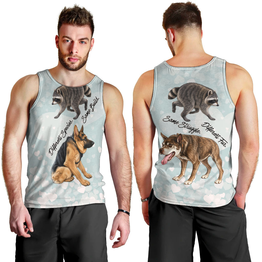 Jimothy The Raccoon And Dogs Men Tank Top Different Species Same Build Inspirational Heart