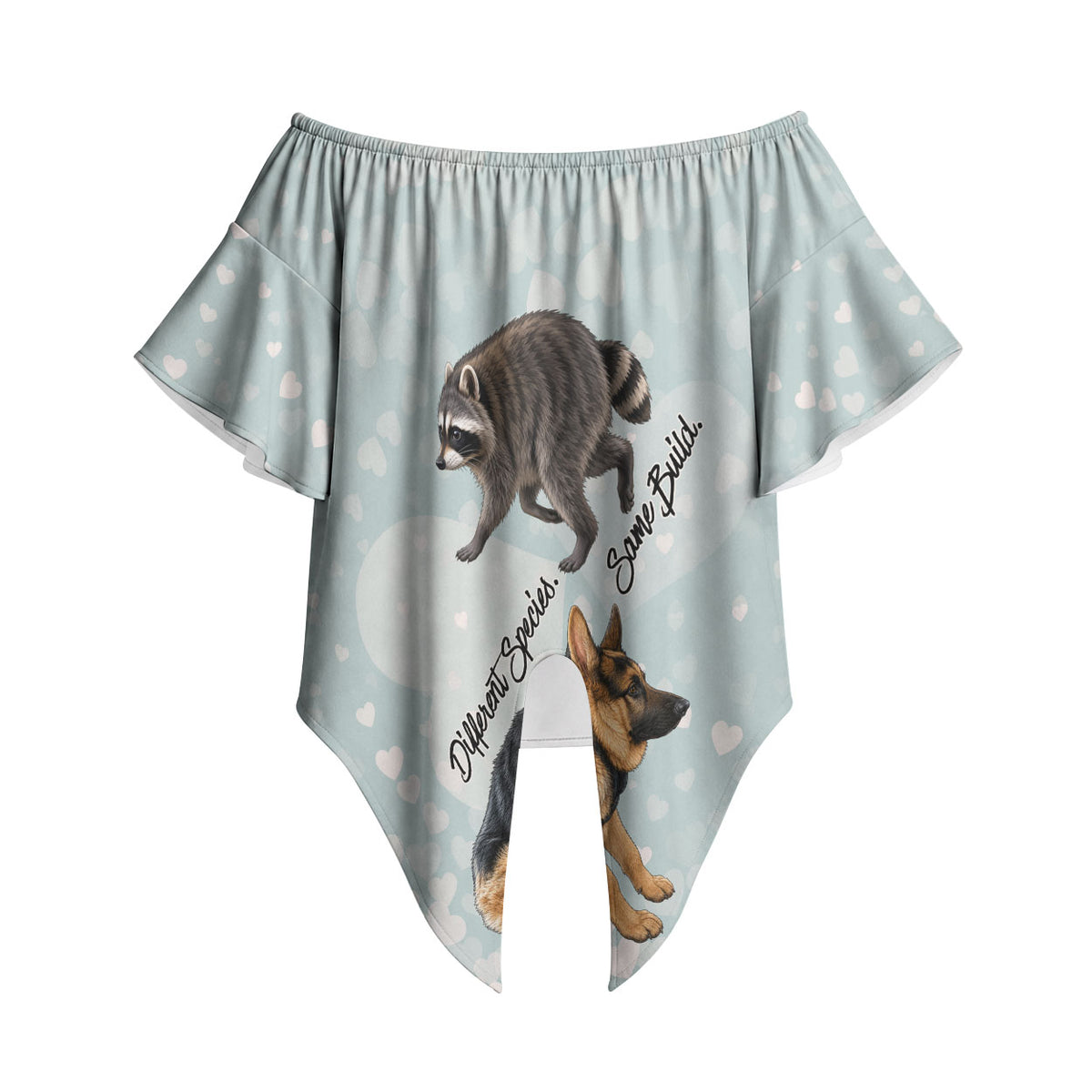 Jimothy The Raccoon And Dogs Off Shoulder Wrap Waist Top Different Species Same Build Inspirational Heart