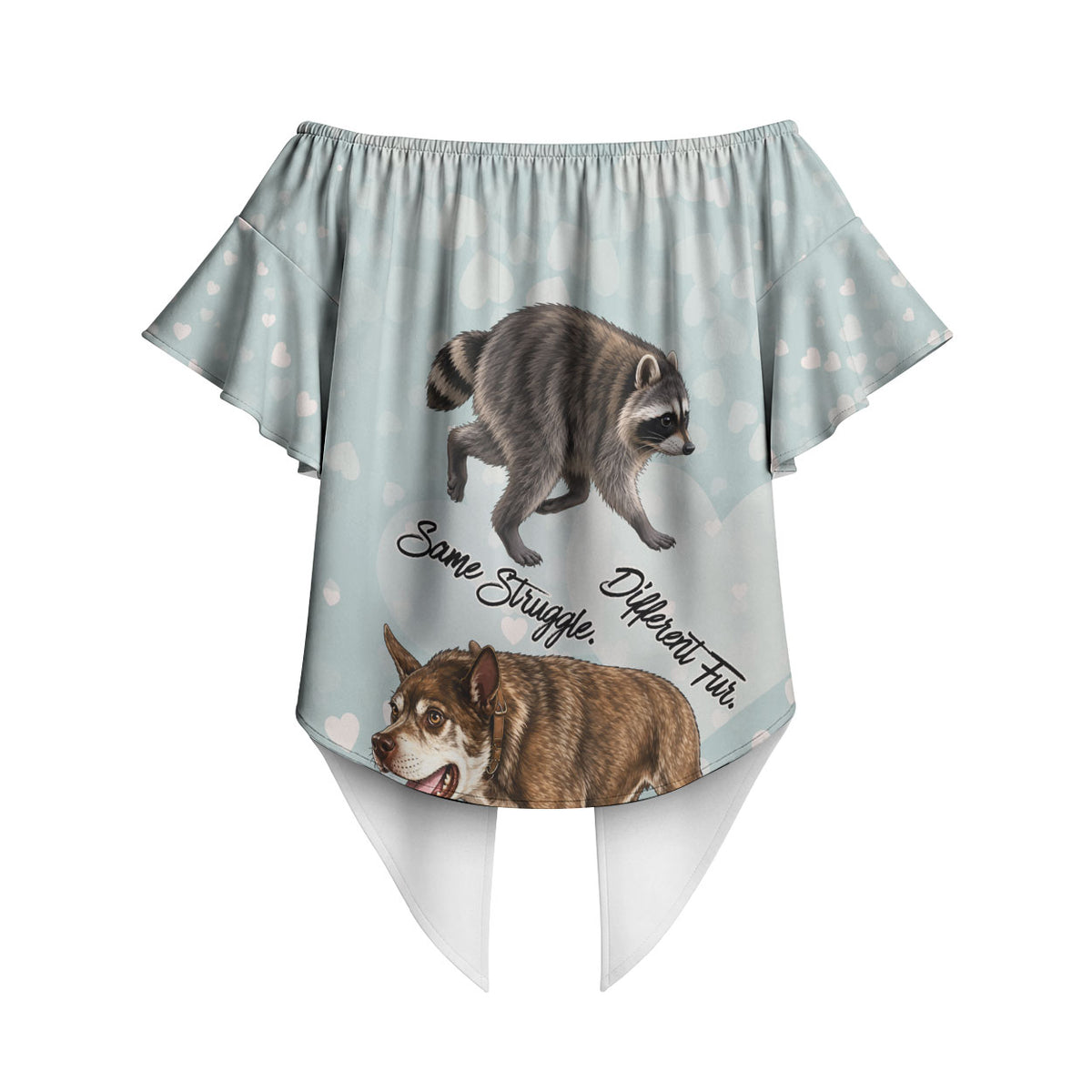 Jimothy The Raccoon And Dogs Off Shoulder Wrap Waist Top Different Species Same Build Inspirational Heart
