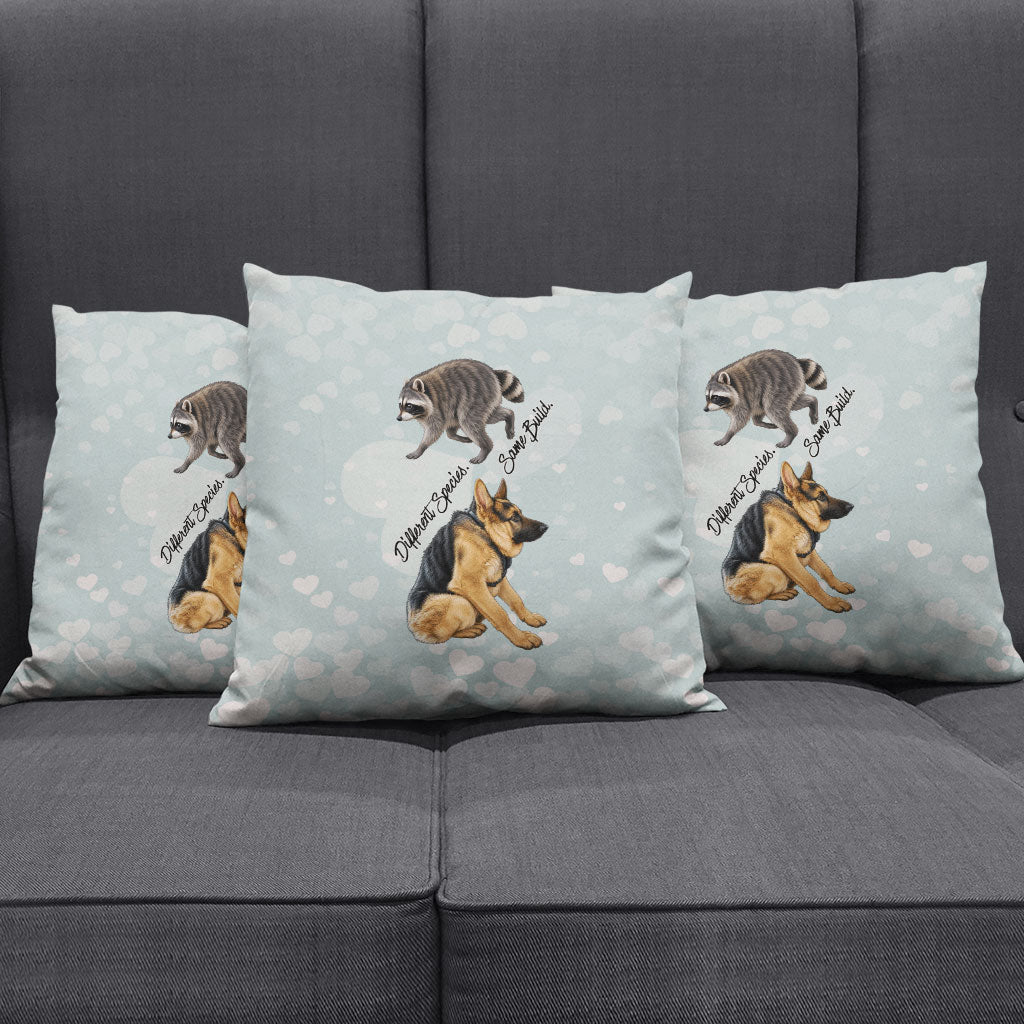 Jimothy The Raccoon And Dogs Pillow Cover Different Species Same Build Inspirational Heart