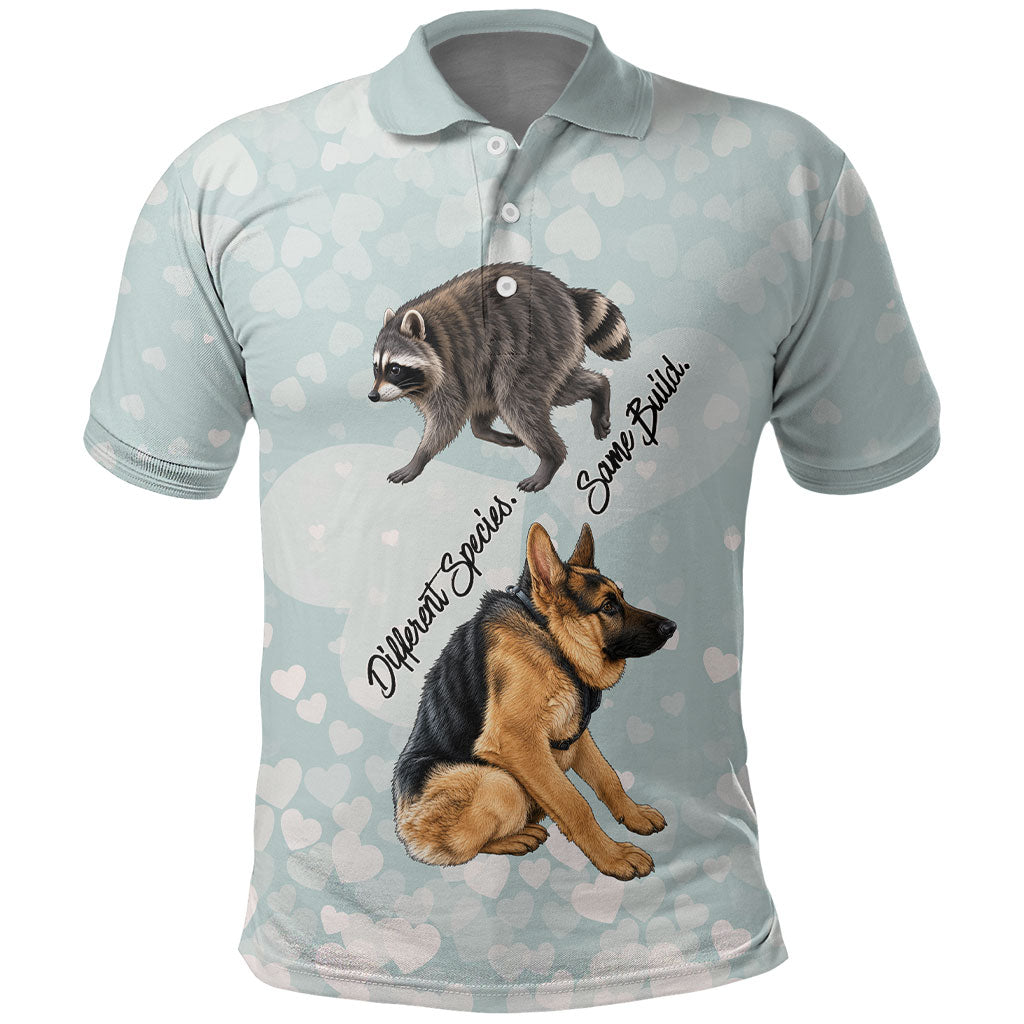 Jimothy The Raccoon And Dogs Polo Shirt Different Species Same Build Inspirational Heart