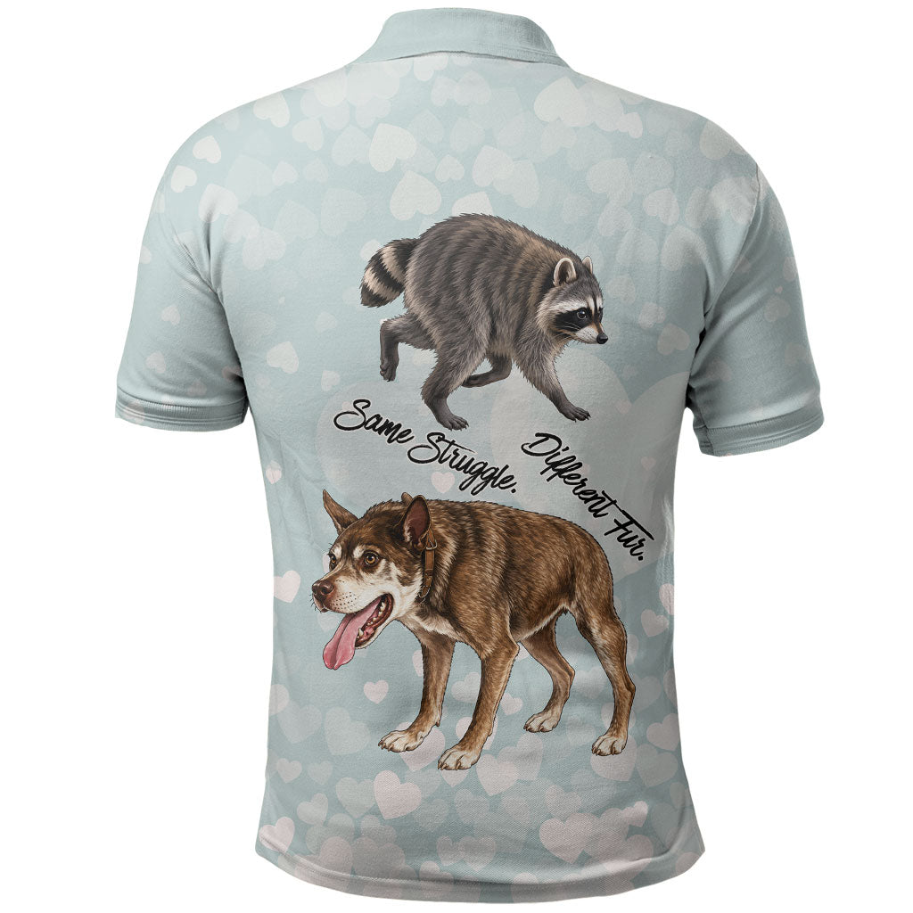 Jimothy The Raccoon And Dogs Polo Shirt Different Species Same Build Inspirational Heart