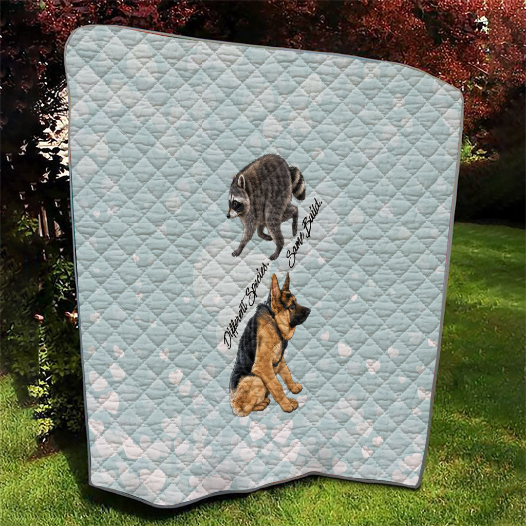 Jimothy The Raccoon And Dogs Quilt Different Species Same Build Inspirational Heart
