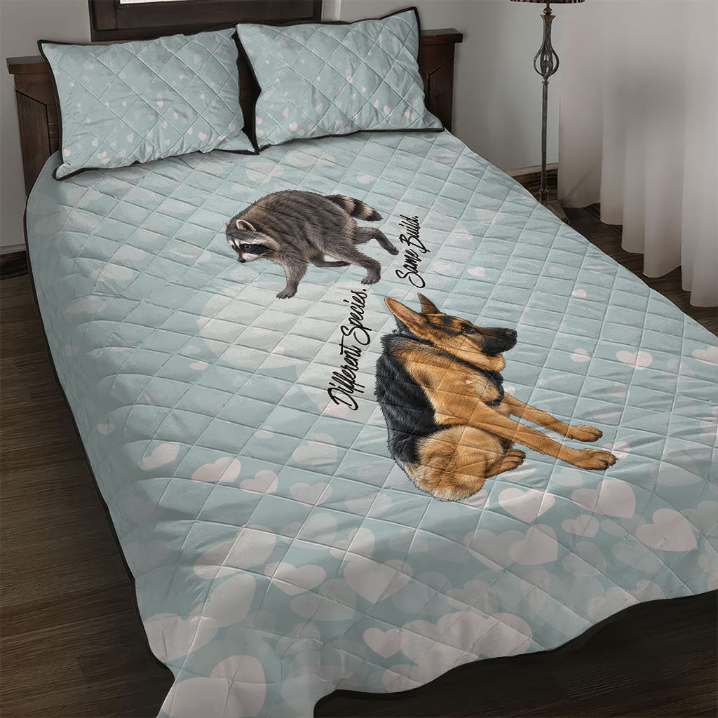 Jimothy The Raccoon And Dogs Quilt Bed Set Different Species Same Build Inspirational Heart