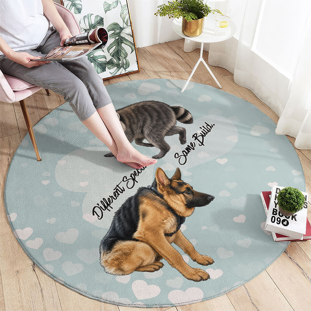 Jimothy The Raccoon And Dogs Round Carpet Different Species Same Build Inspirational Heart