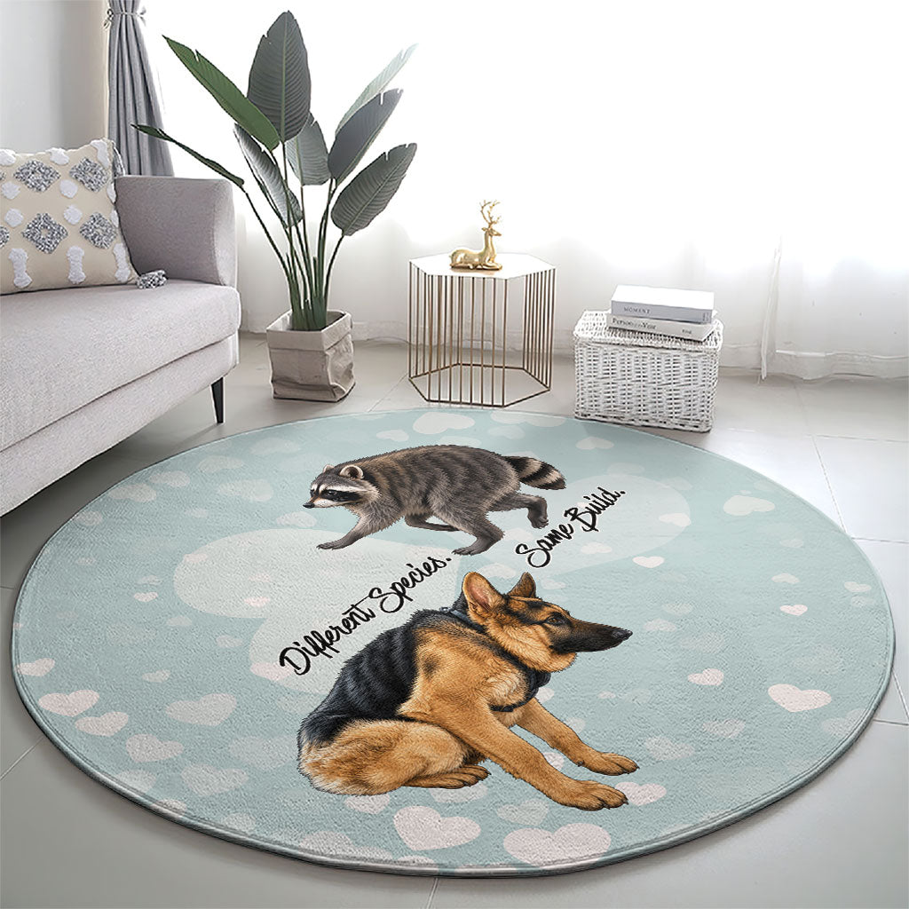 Jimothy The Raccoon And Dogs Round Carpet Different Species Same Build Inspirational Heart