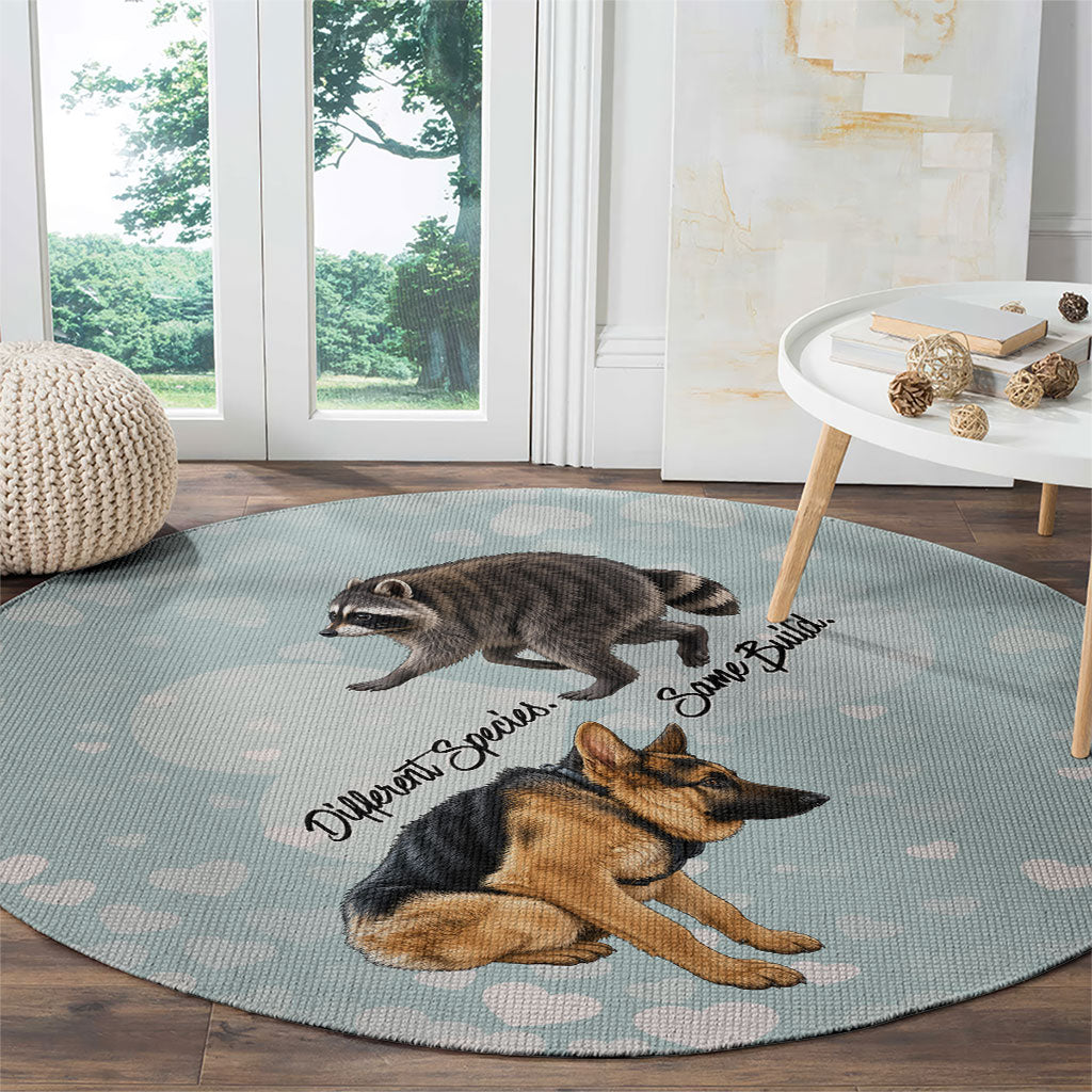 Jimothy The Raccoon And Dogs Round Carpet Different Species Same Build Inspirational Heart