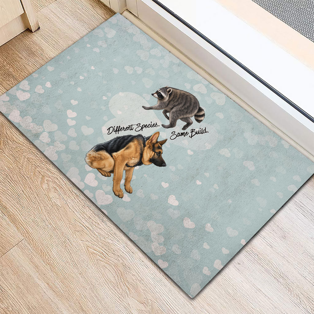 Jimothy The Raccoon And Dogs Rubber Doormat Different Species Same Build Inspirational Heart