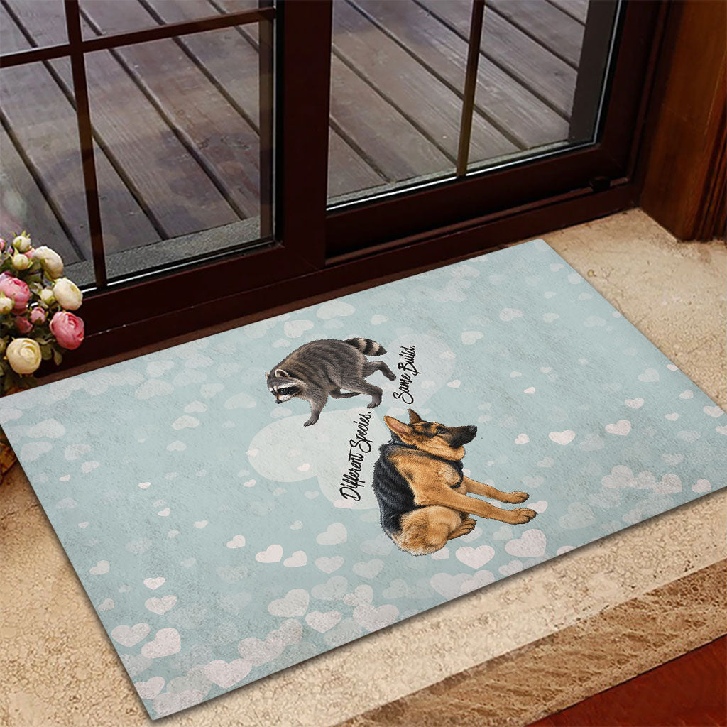 Jimothy The Raccoon And Dogs Rubber Doormat Different Species Same Build Inspirational Heart