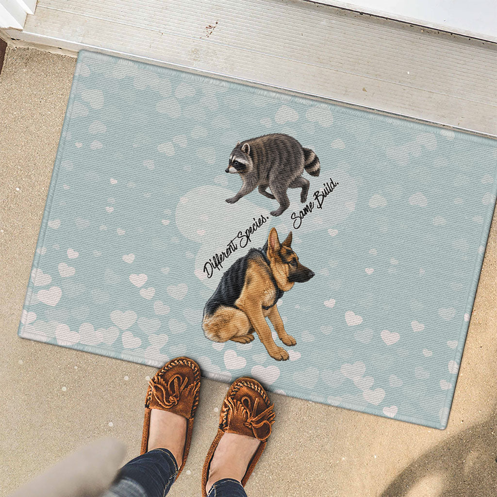 Jimothy The Raccoon And Dogs Rubber Doormat Different Species Same Build Inspirational Heart