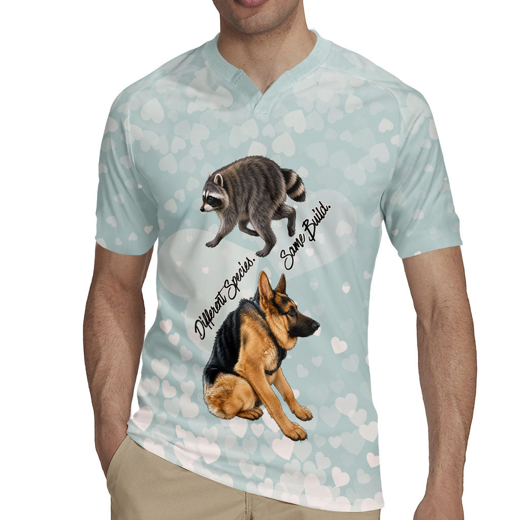 Jimothy The Raccoon And Dogs Rugby Jersey Different Species Same Build Inspirational Heart