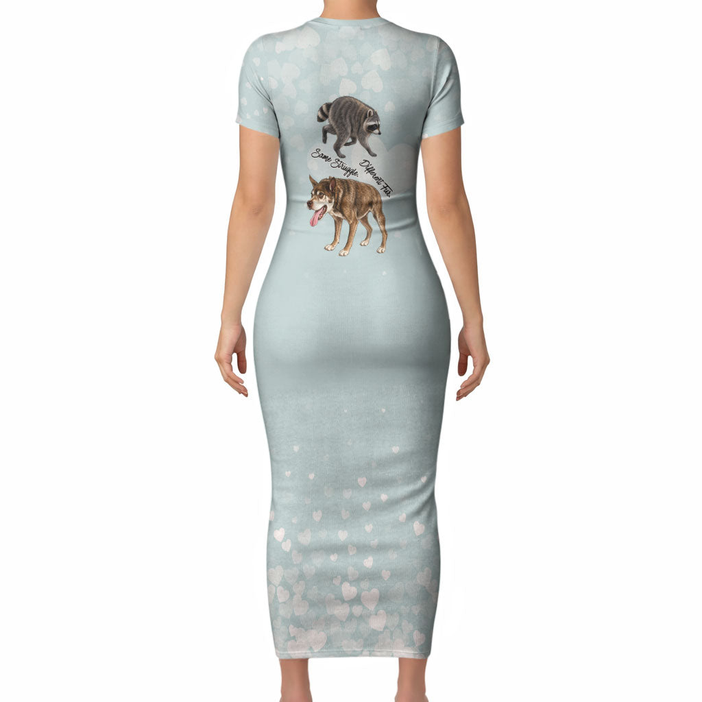 Jimothy The Raccoon And Dogs Short Sleeve Bodycon Dress Different Species Same Build Inspirational Heart