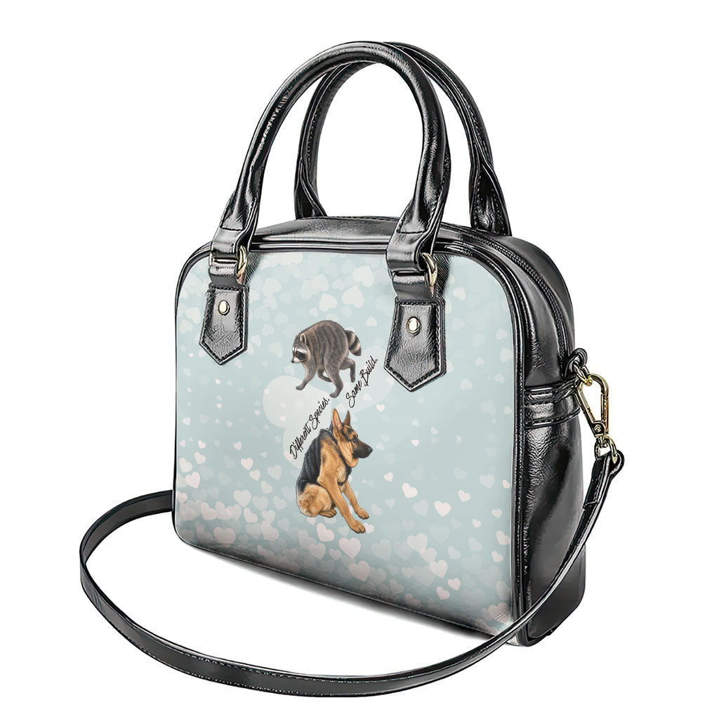 Jimothy The Raccoon And Dogs Shoulder Handbag Different Species Same Build Inspirational Heart