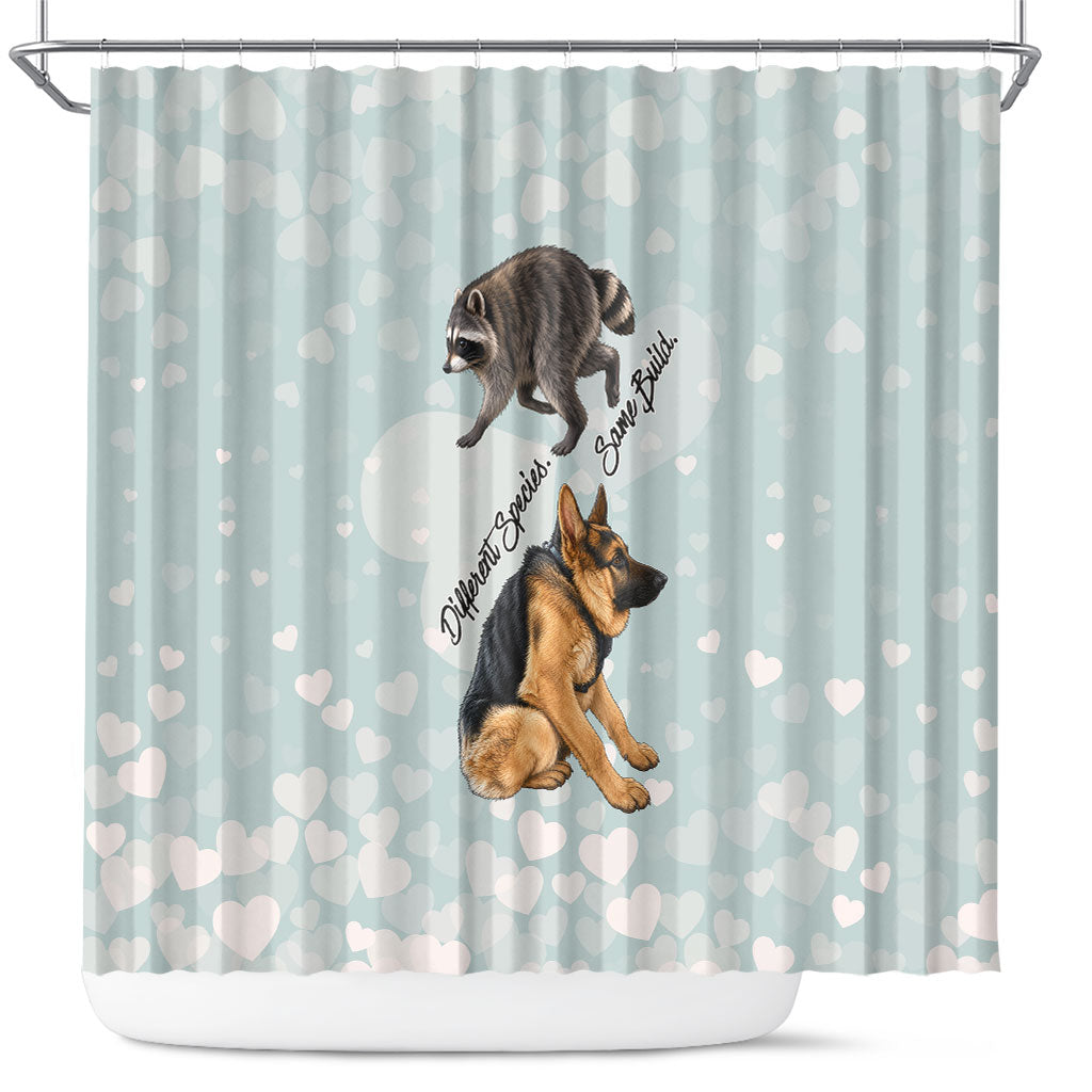 Jimothy The Raccoon And Dogs Shower Curtain Different Species Same Build Inspirational Heart