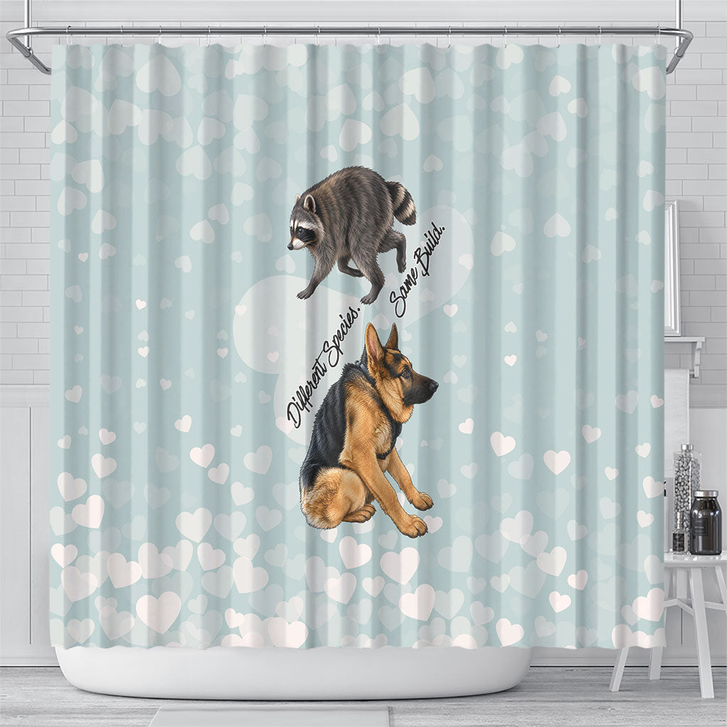 Jimothy The Raccoon And Dogs Shower Curtain Different Species Same Build Inspirational Heart
