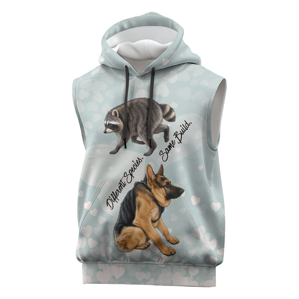 Jimothy The Raccoon And Dogs Sleeveless Hoodie Different Species Same Build Inspirational Heart