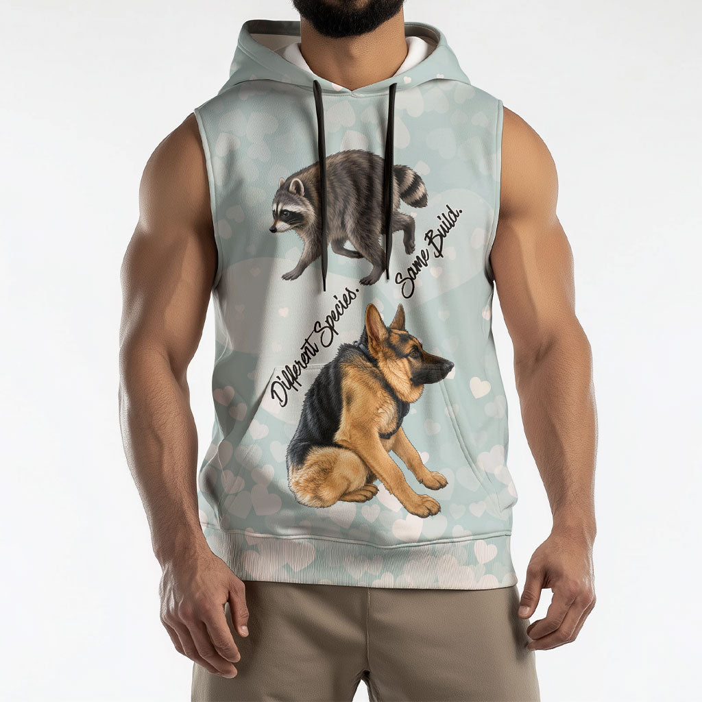 Jimothy The Raccoon And Dogs Sleeveless Hoodie Different Species Same Build Inspirational Heart