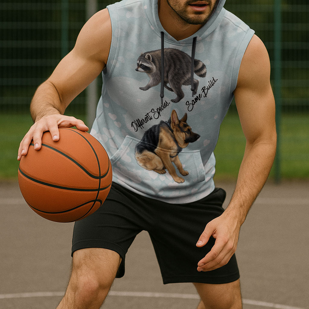 Jimothy The Raccoon And Dogs Sleeveless Hoodie Different Species Same Build Inspirational Heart