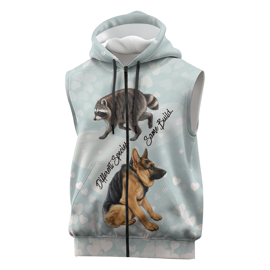 Jimothy The Raccoon And Dogs Sleeveless Zip Hoodie Different Species Same Build Inspirational Heart