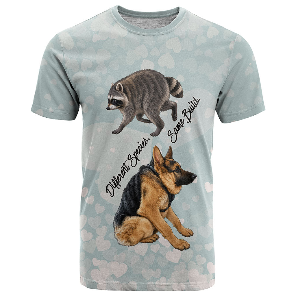 Jimothy The Raccoon And Dogs T Shirt Different Species Same Build Inspirational Heart