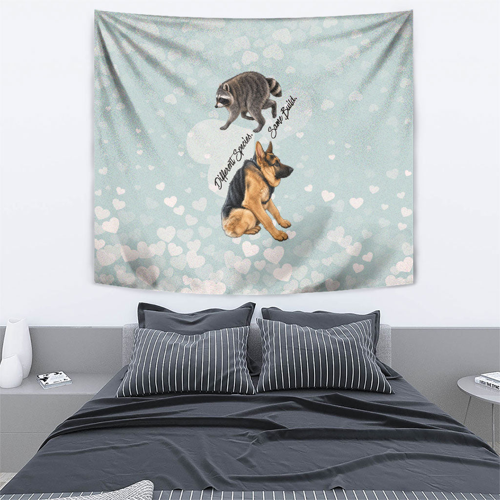 Jimothy The Raccoon And Dogs Tapestry Different Species Same Build Inspirational Heart