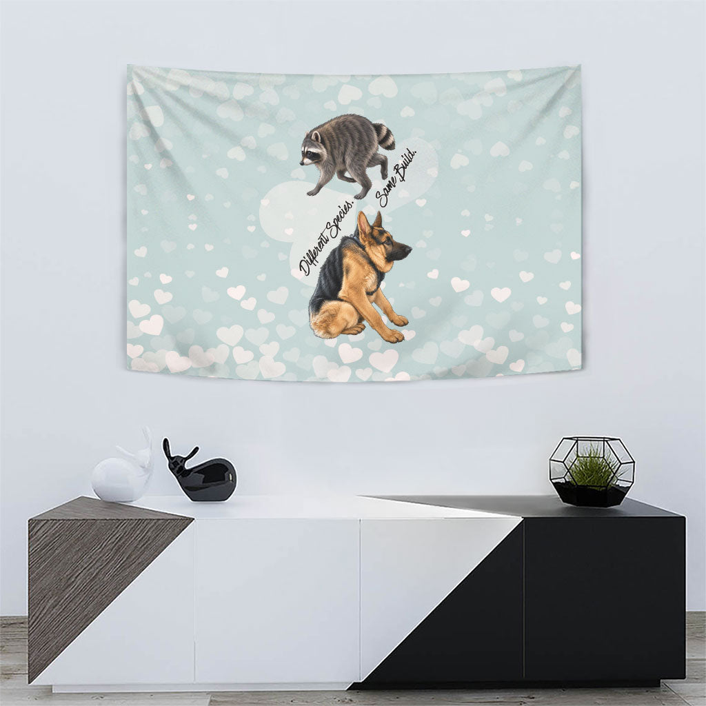 Jimothy The Raccoon And Dogs Tapestry Different Species Same Build Inspirational Heart